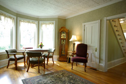 Our cozy parlor at Plain & Fancy B&B.  Relax and unwind next to our fireplace on those chilly nights.